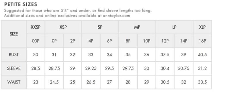 Ralph Small Size Chart