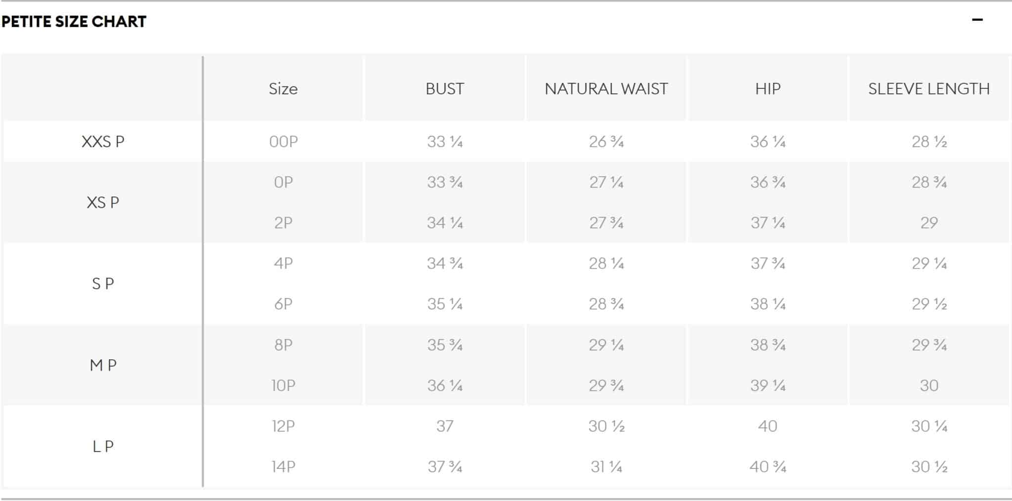 Vs Regular Size Chart