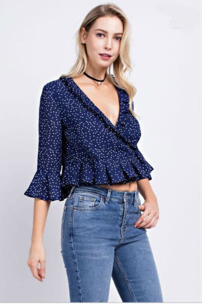 womens navy polka dot blouse