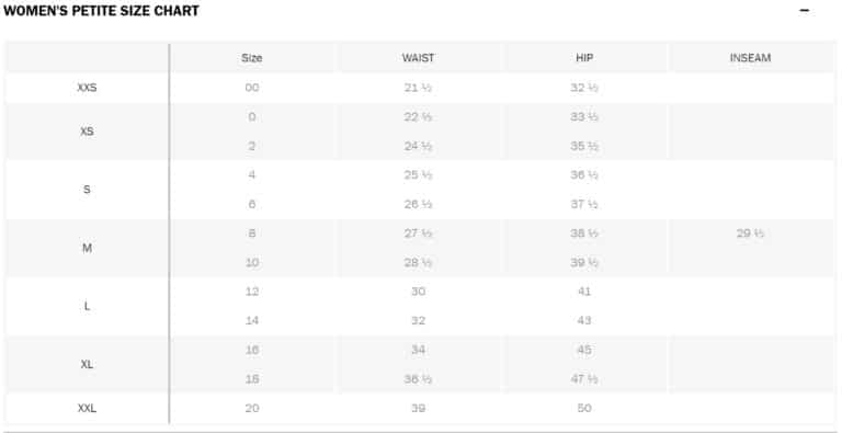 Petite Size Chart: Comparision of Major Petite Brands