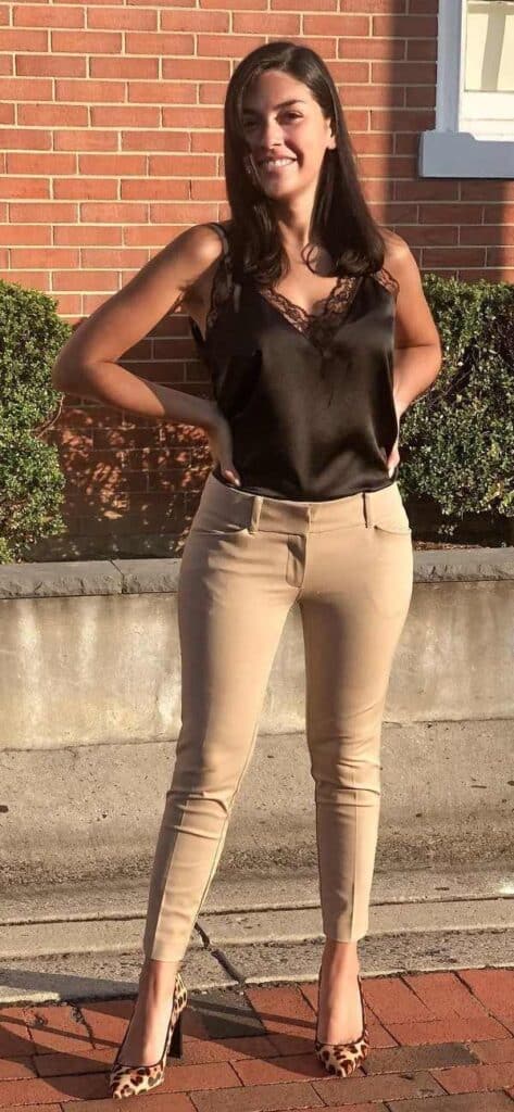 black pants leopard shoes