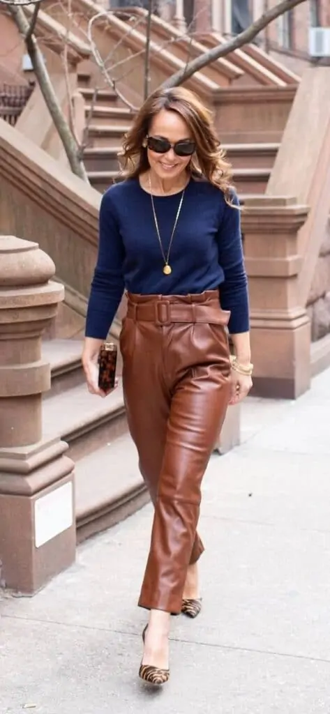 Leather Pants Outfit Idea: Animal-Print Leather Pants + Printed