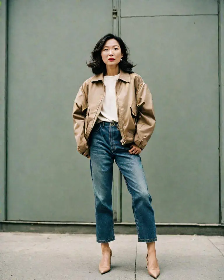 Mom jeans outfits- utility jacket