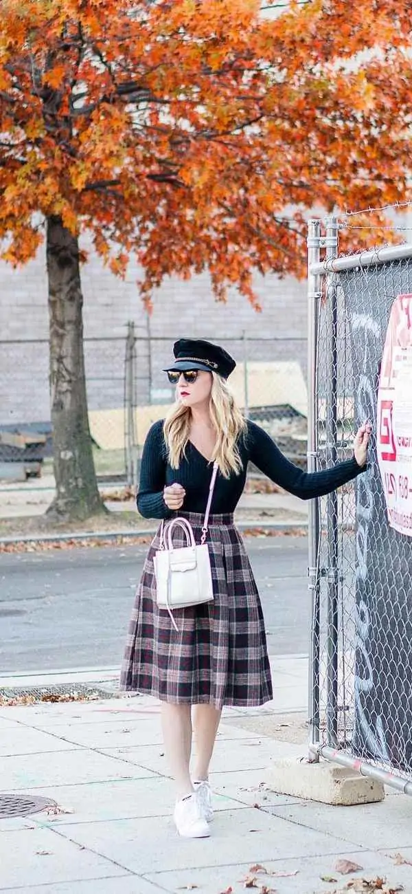 Sweater and plaid outlet skirt