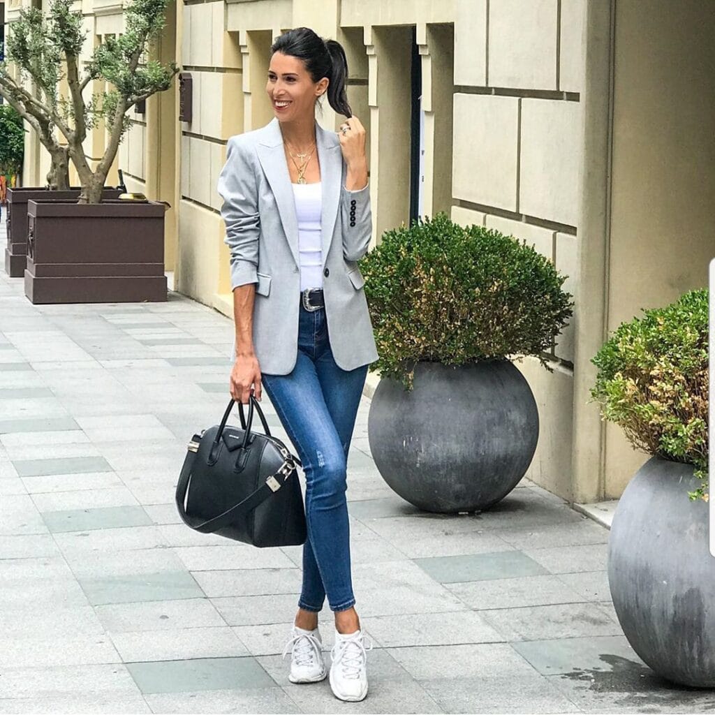 shoes with blazer and jeans