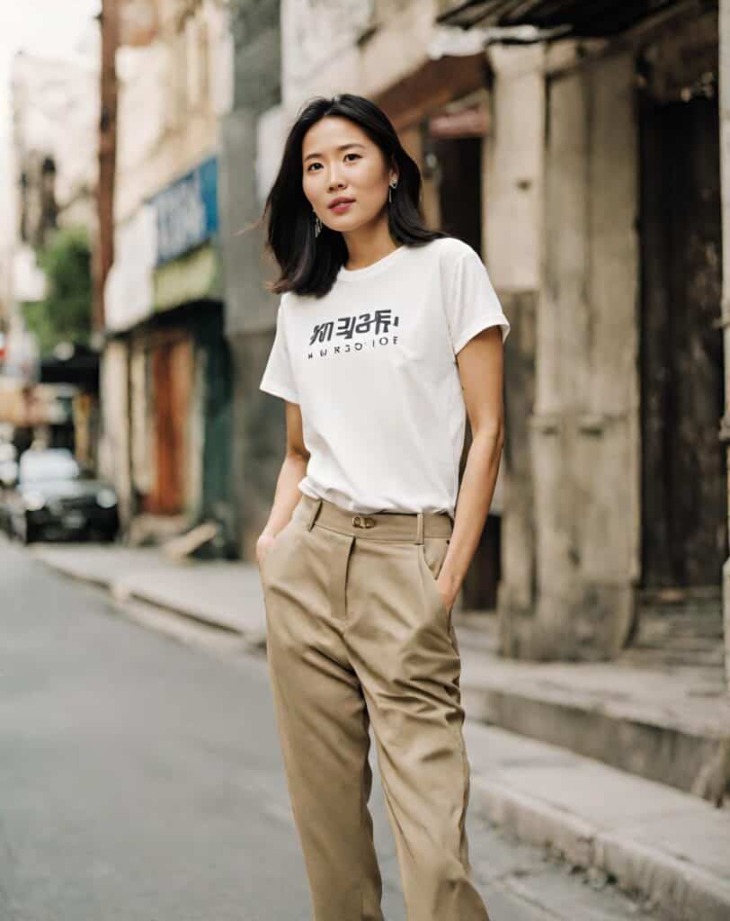 statement tee with khaki pants