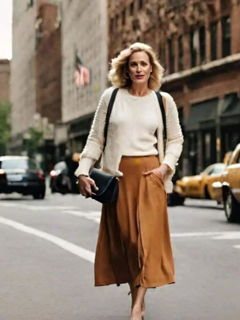cardigan outfit with A line skirt