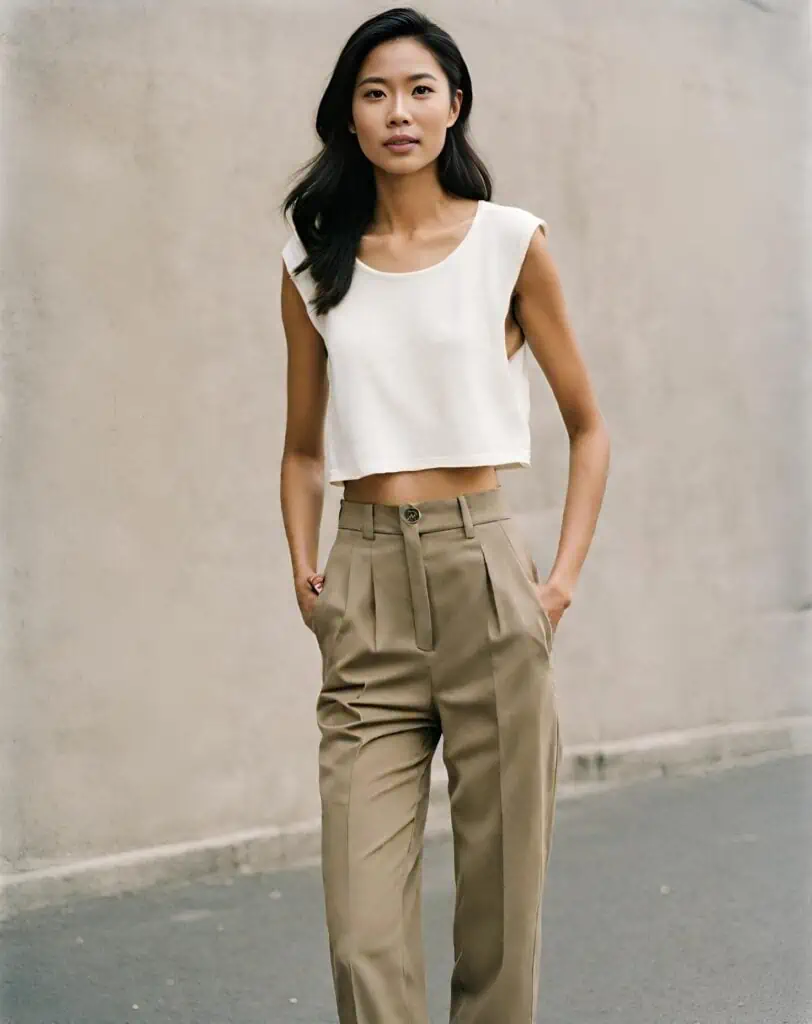 cropped top and khaki pants