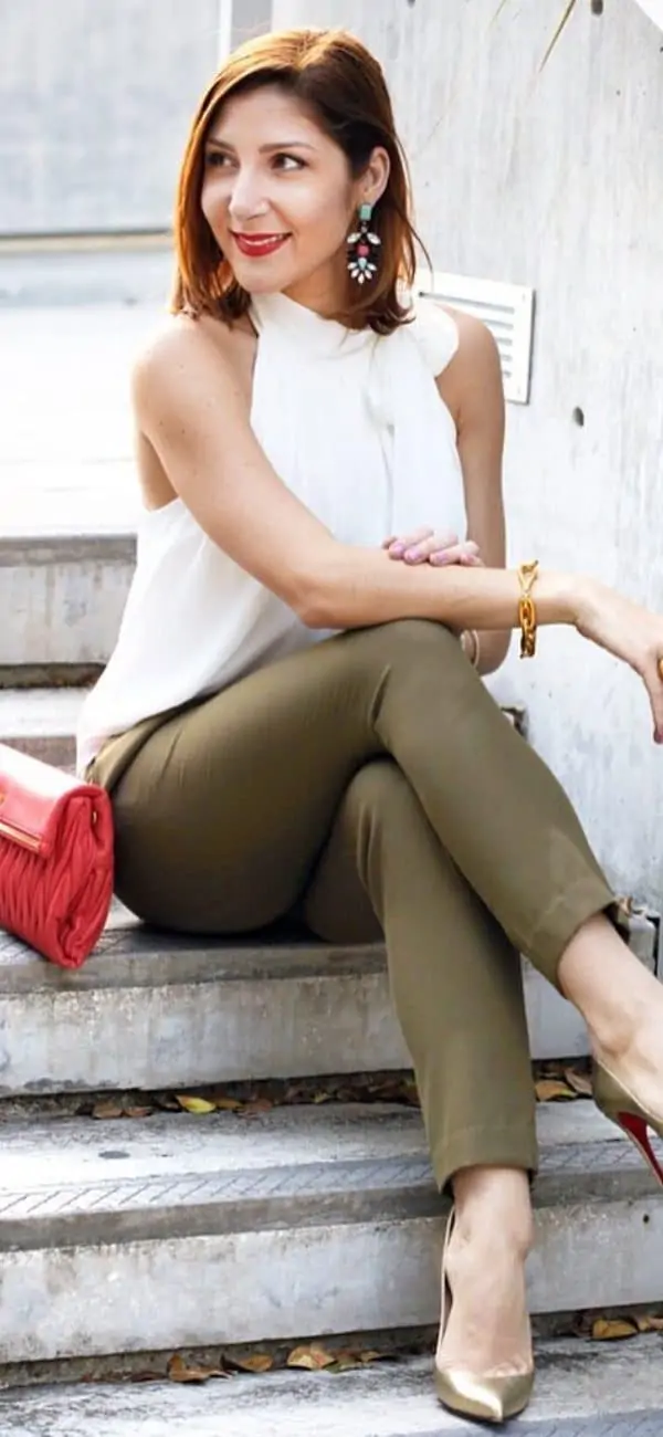 Olive Green Pants Outfit  JCrew  Rhyme  Reason  Green pants outfit  Lounge wear stylish Olive green pants