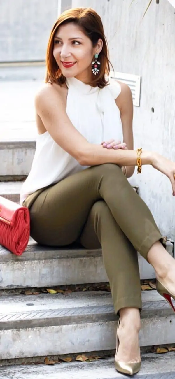 Olive green pants hot sale white shirt