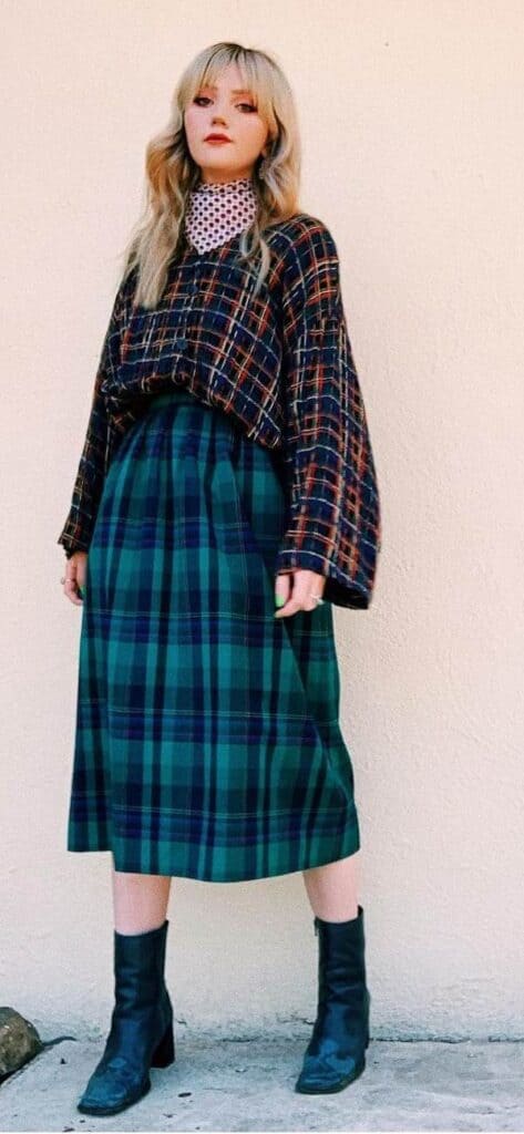 plaid skirt with sweater