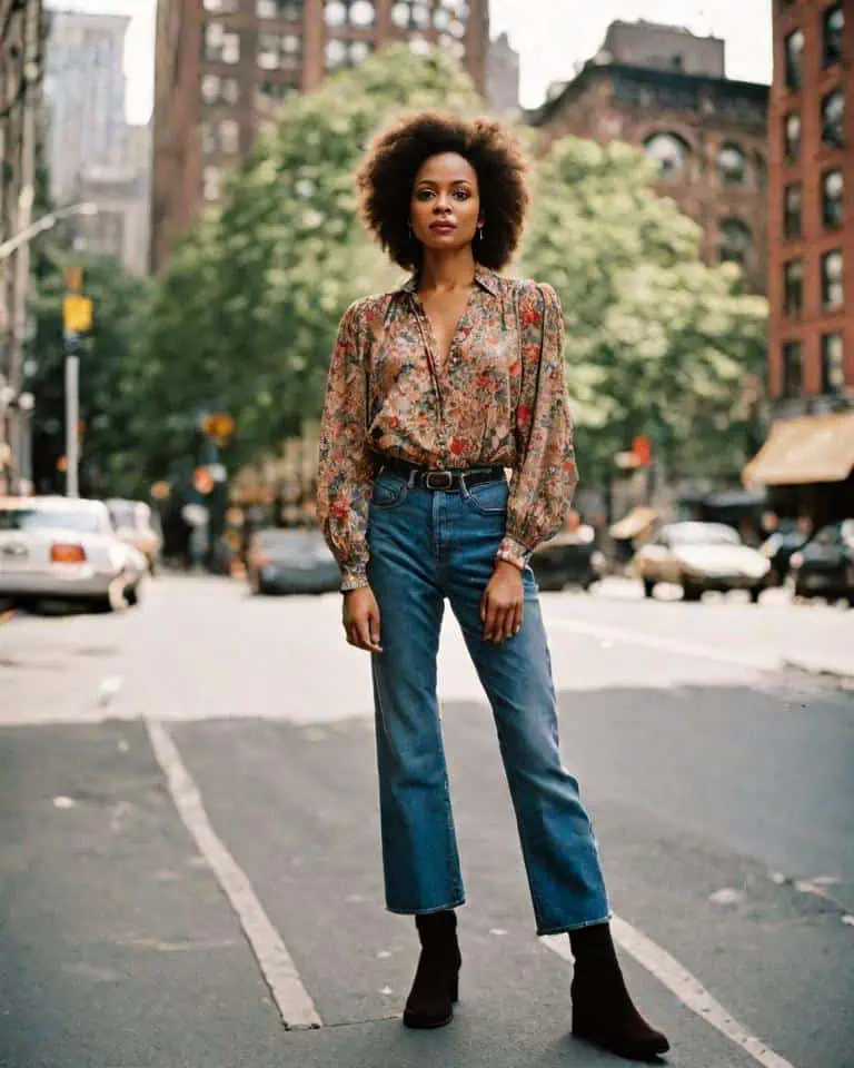 Mom Jeans outfits-Floral blouse 