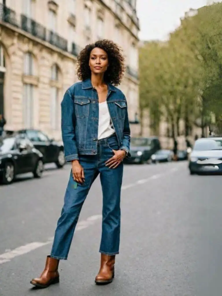 what to wear with ankle boots-canadian tuxedo