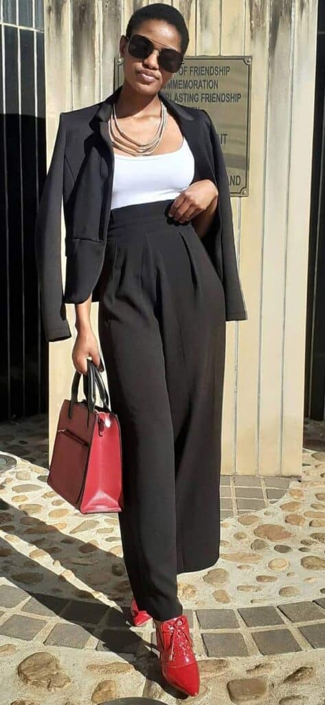 wide leg pants and blazer