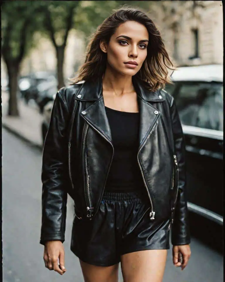 leather jacket- leather shorts