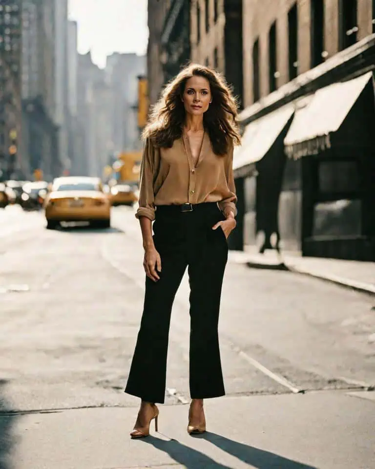 Work Outfit: High Waisted Belted Pants + Basic Black - Stylish Petite
