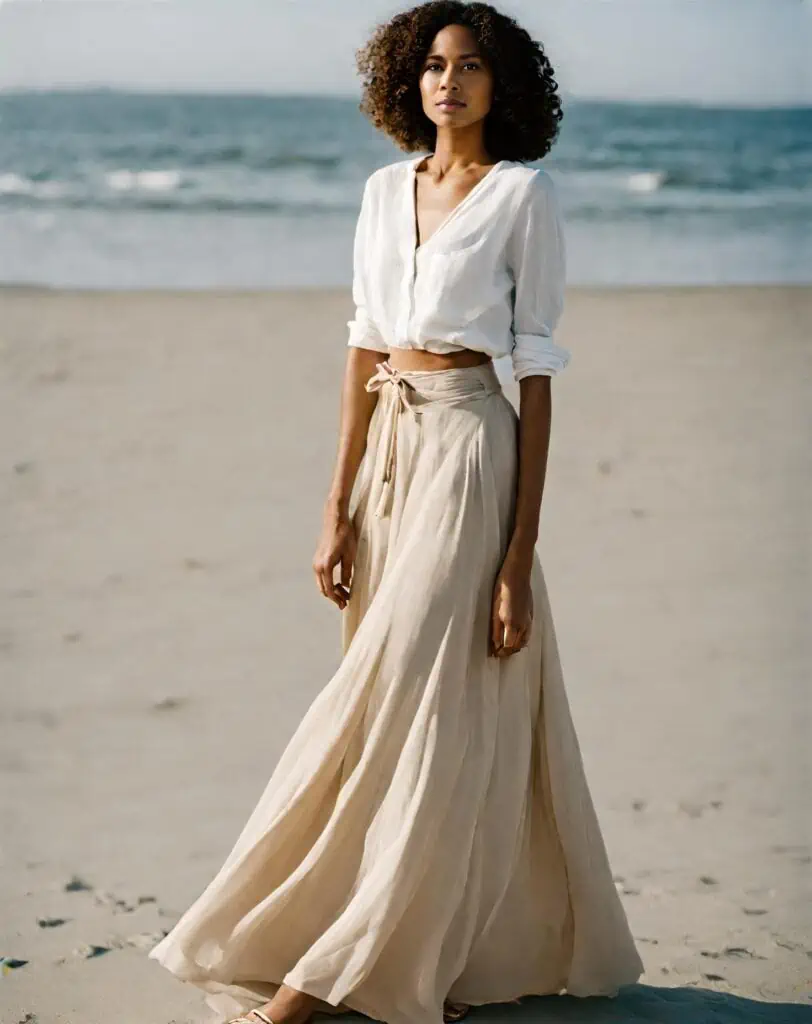 blouse and maxi skirt