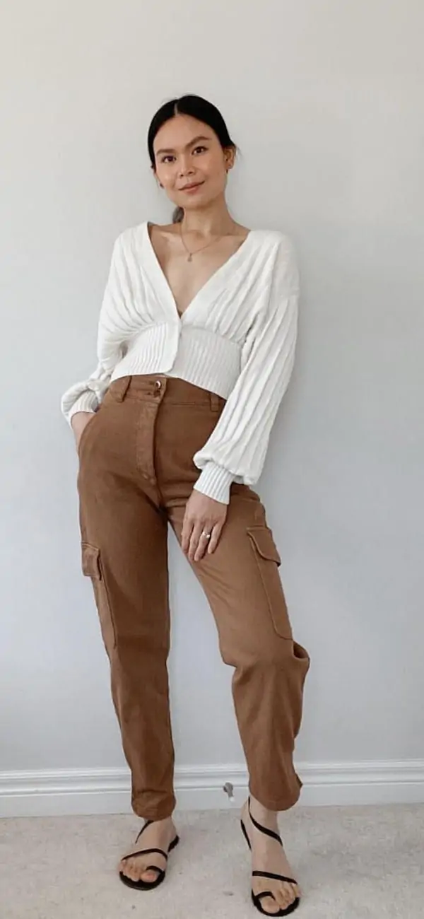 Simple outfit idea with Brown cargo pants ✨ #outfitideasforyou