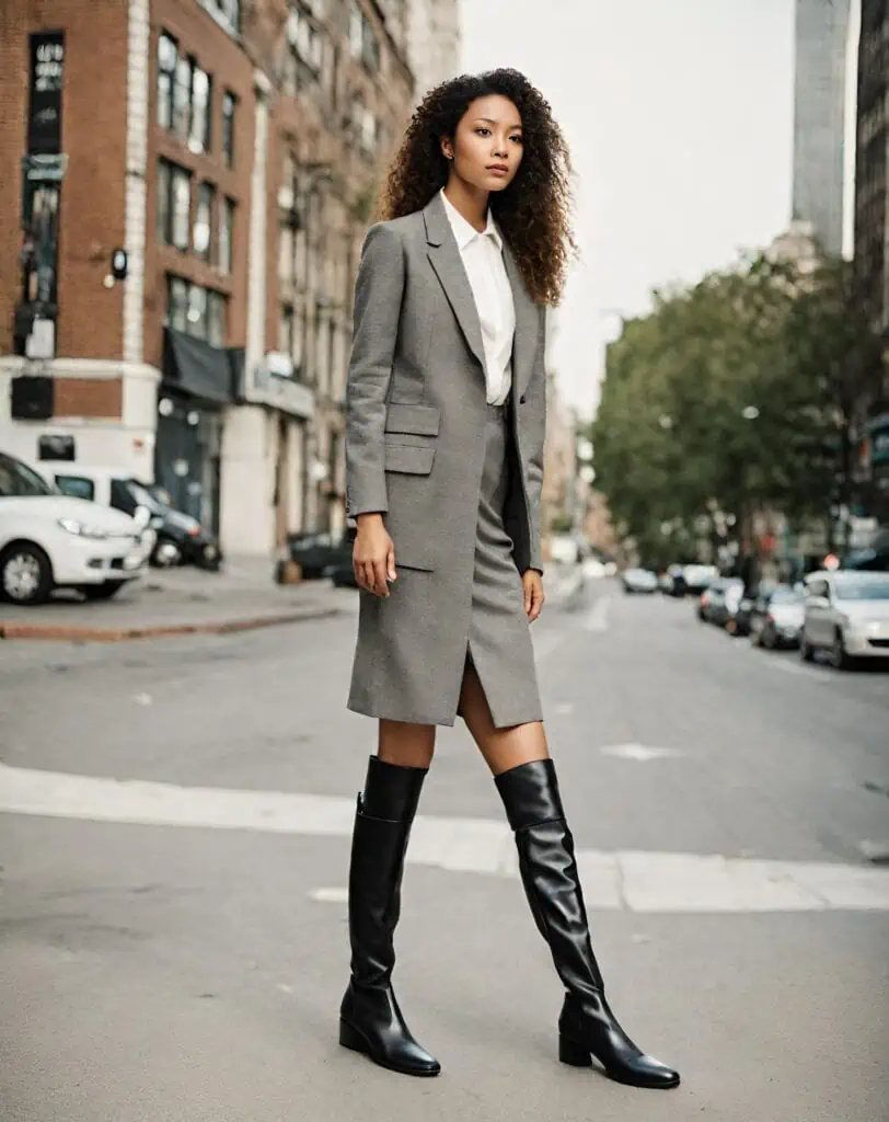 knee-high boot With a suit