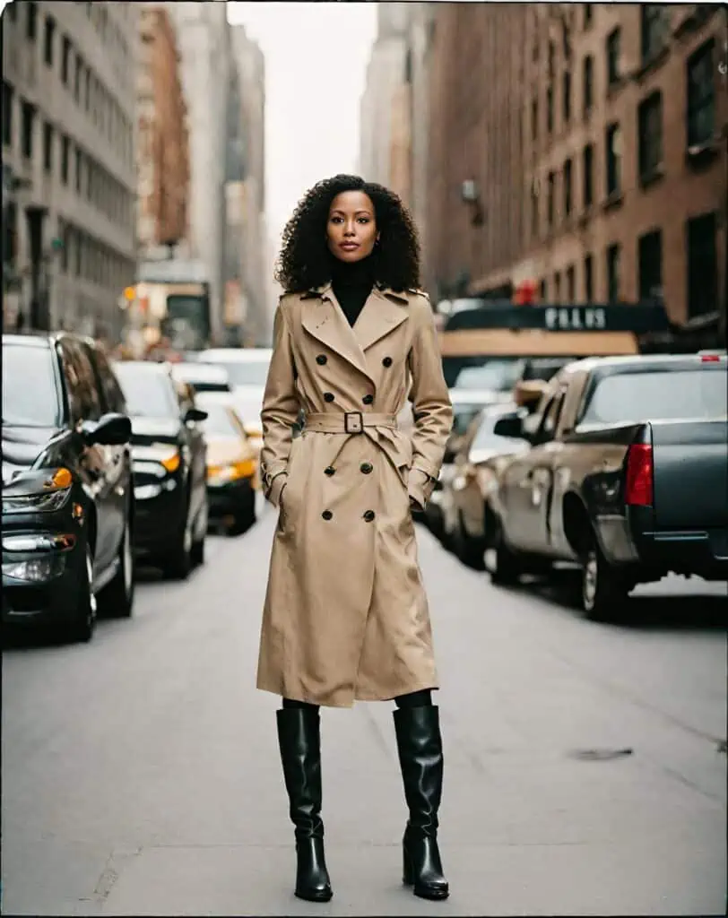 knee high boots outfits With a trench coat