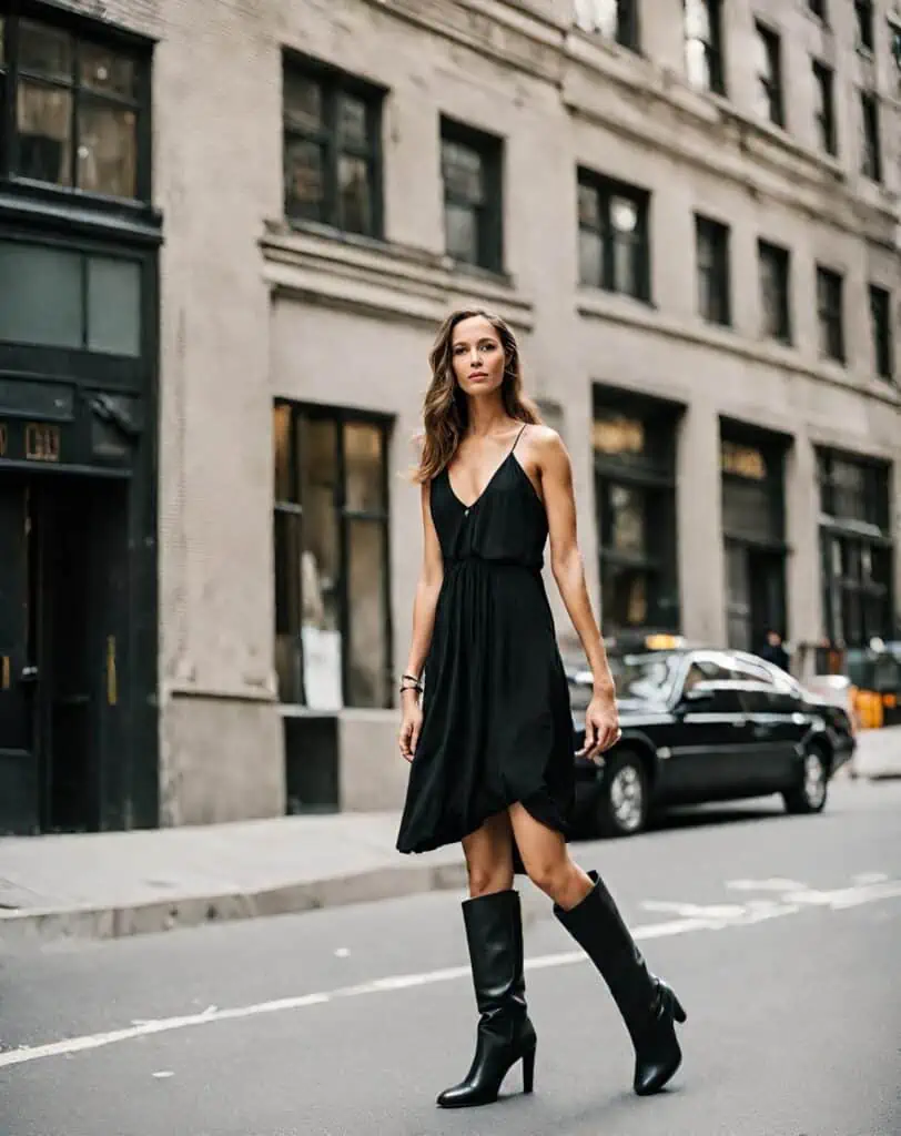 knee-high boots with knee length dress