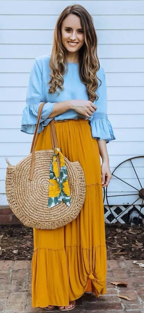 maxi skirt with long sleeve shirt