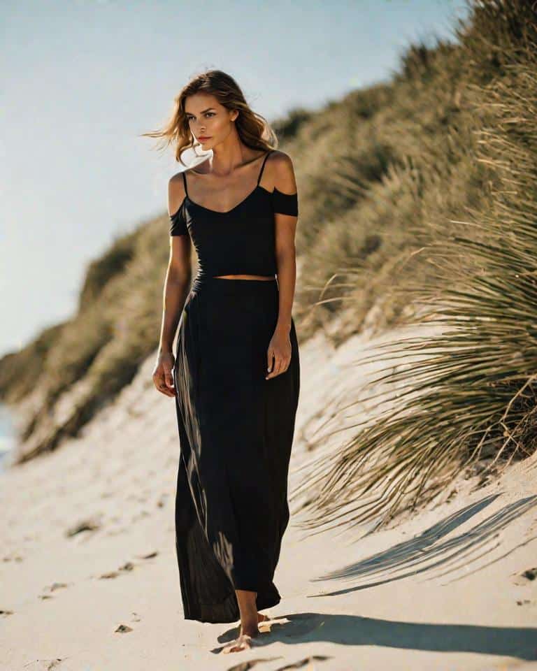 maxi skirt and cold-shuolder top