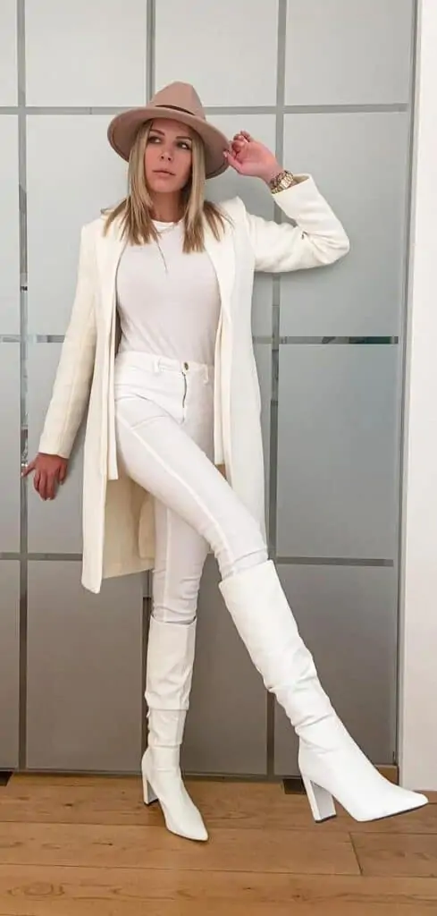 How to Style White Boots  White boots outfit, White boots, Monochromatic  fashion
