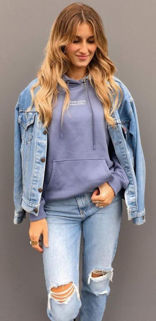 hoodie with denim jacket outfit