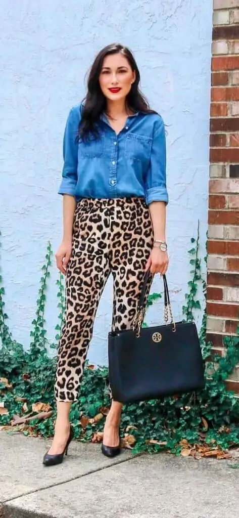 Women's clothing, fashion, black sweater, leopard pants, cute