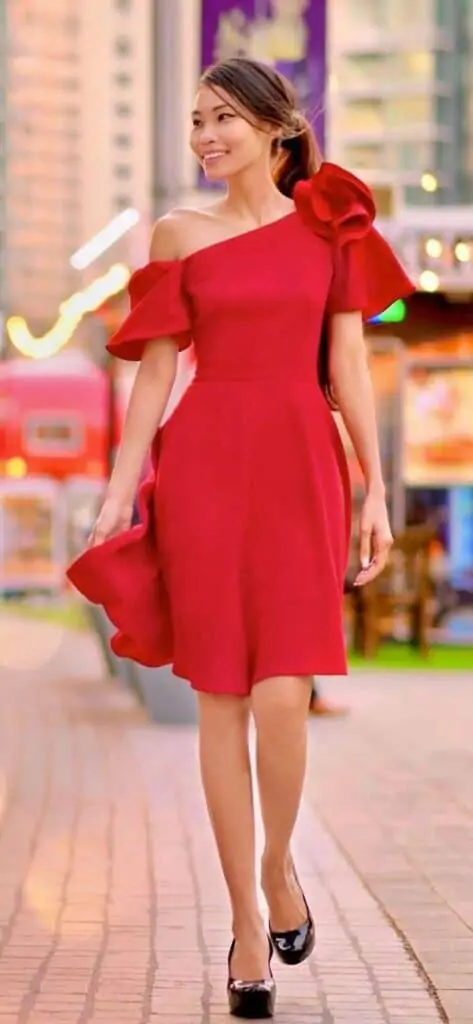 Black shoes shop with red dress