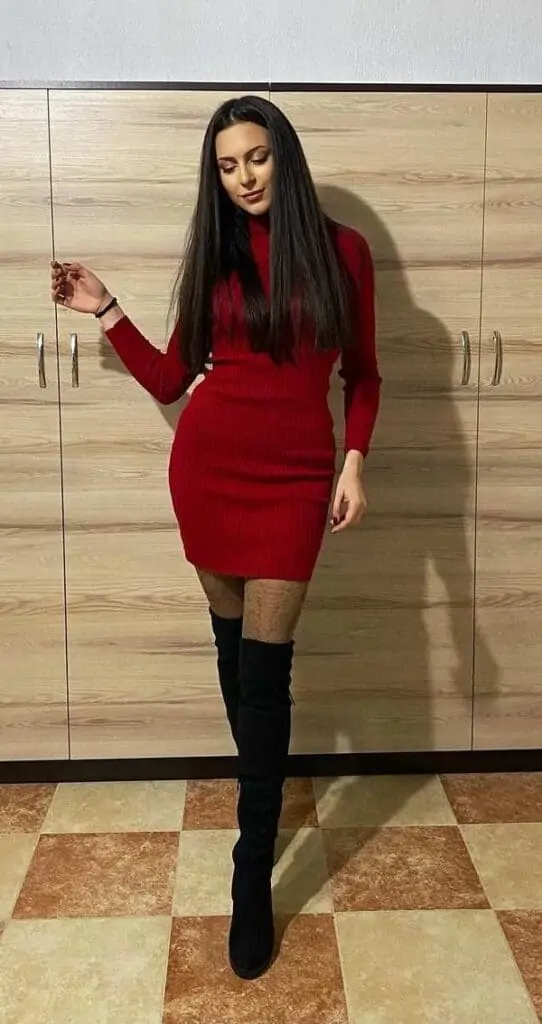 Short red sale dress with boots