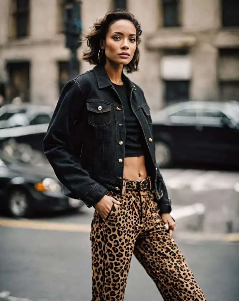 Leopard pants With a denim jackets