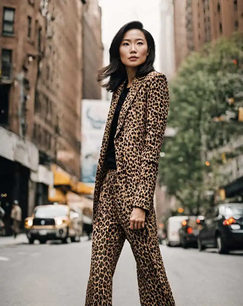 Leopard pants and and leopard blazer