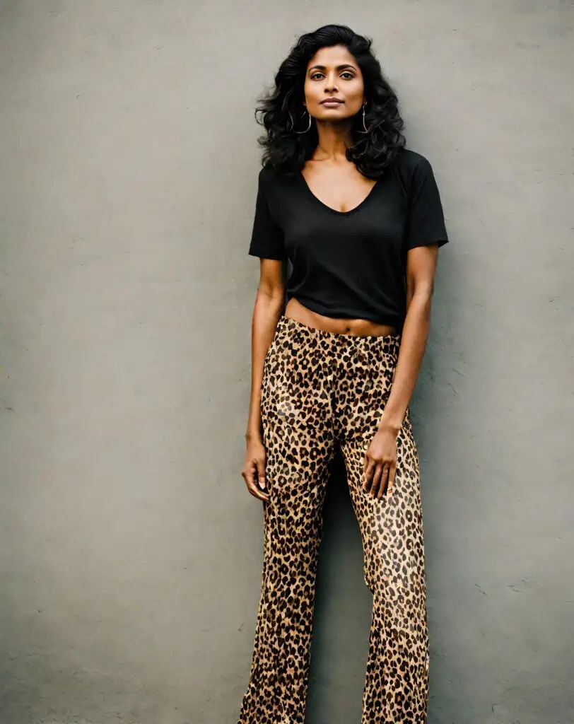  Leopard pants With a plain black top