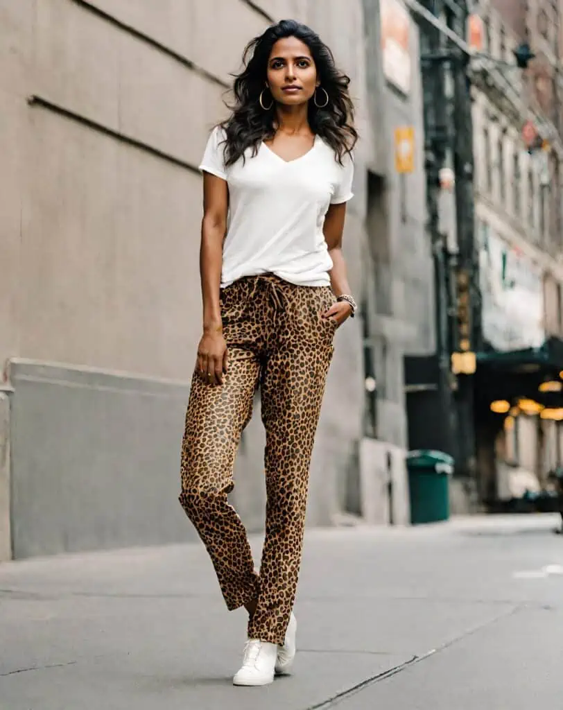 Leopard pants With a white t-shirt 