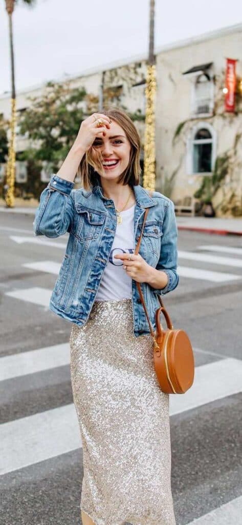white sequin skirt outfit