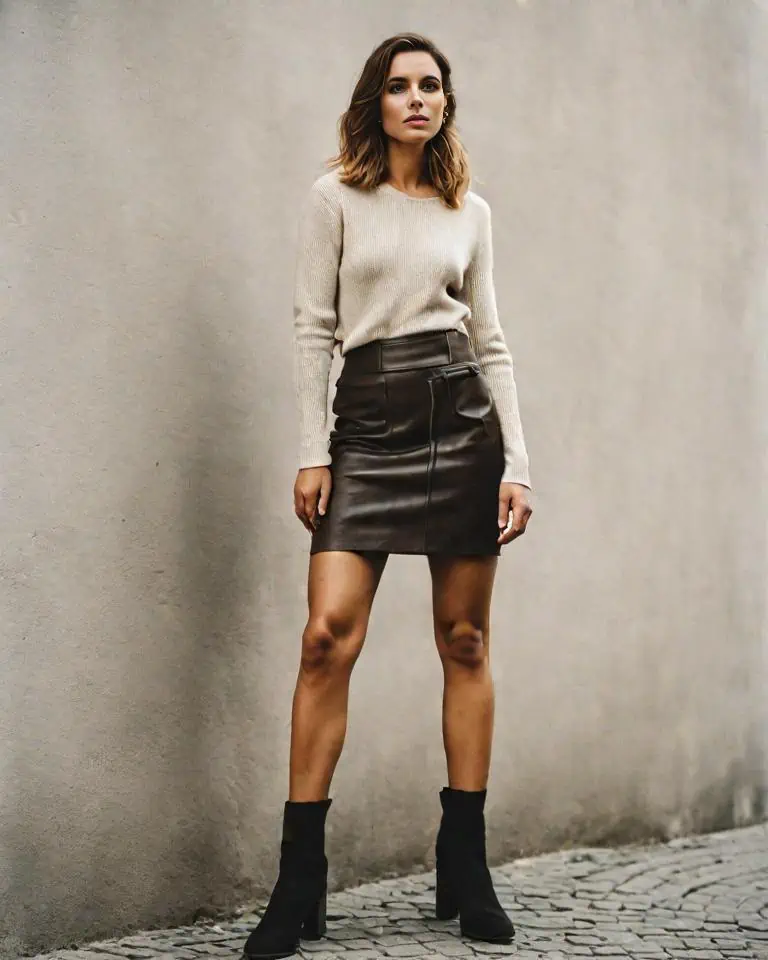 suede boots outfit- with leather skirt