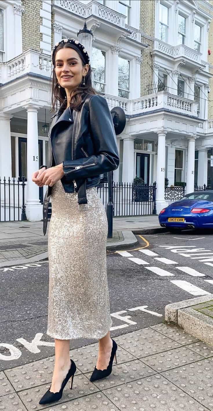 how to style black sequin skirt