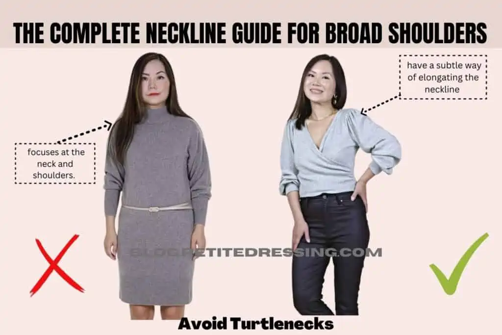 The Complete Neckline Guide for Broad Shoulders-Avoid Turtlenecks