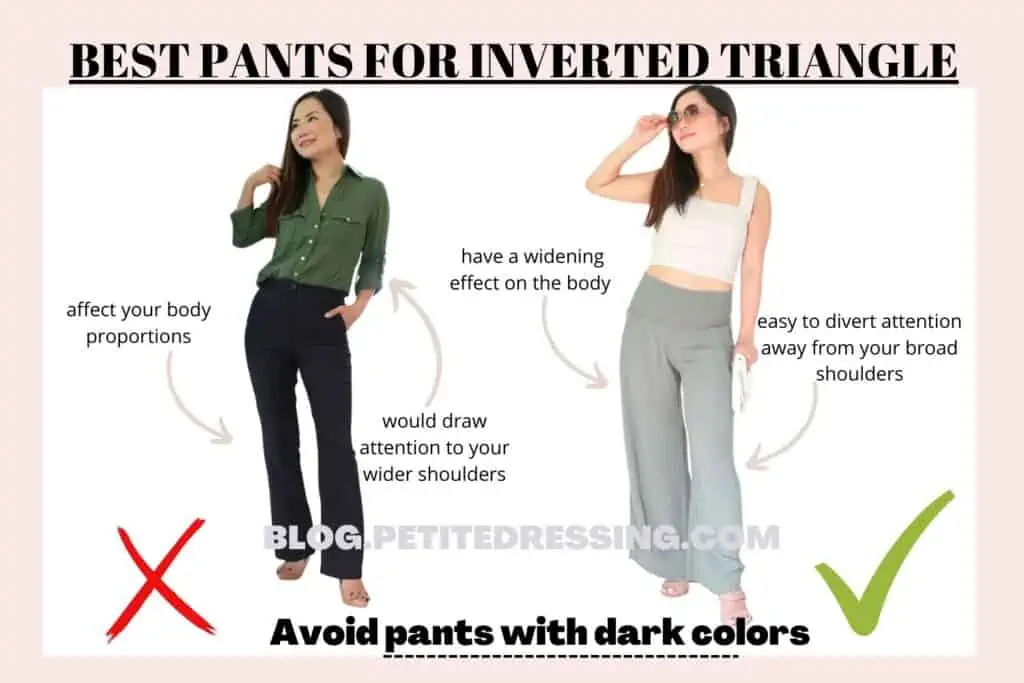 BEST PANTS FOR INVERTED TRIANGLE-Avoid pants with dark colors