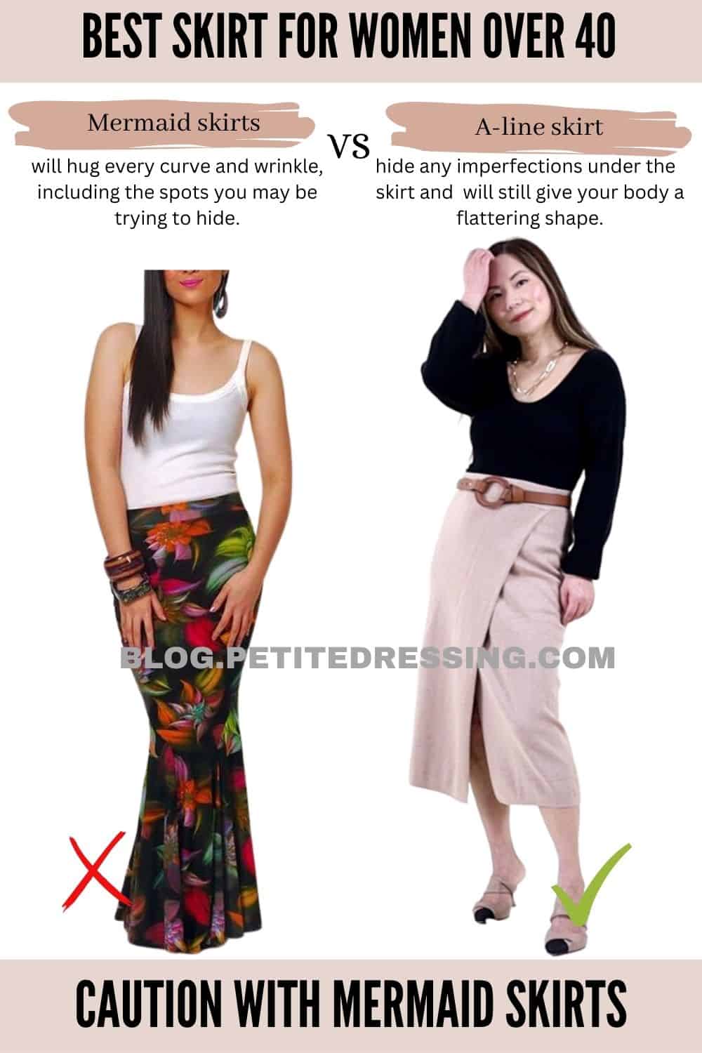 The Skirt Guide for Women Over 40-Caution with mermaid skirts