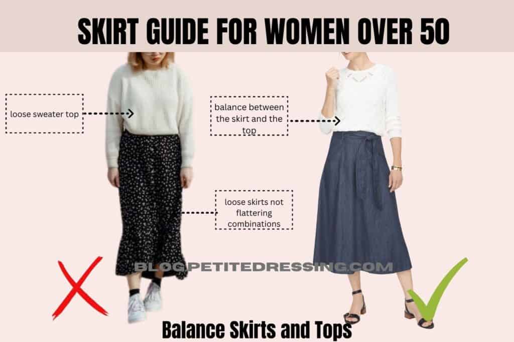 Skirt Guide For Women Over 50-Balance Skirts and Tops