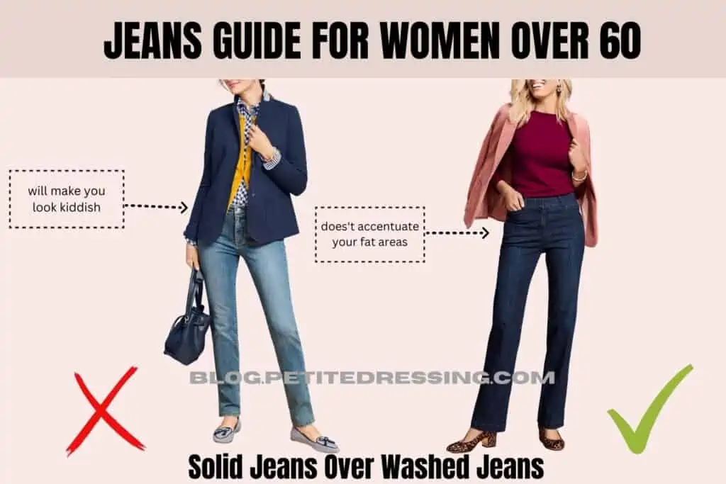 Jeans Guide for Women Over 50- Solid Jeans Over Washed Jeans