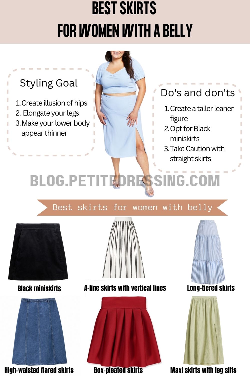 The Complete Skirt Guide for Women With a Belly Petite Dressing