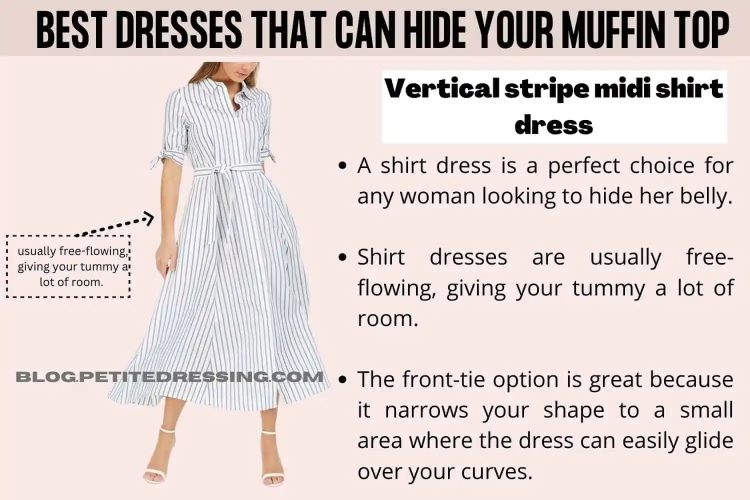 What style tops look good on women with a muffin top - Petite Dressing