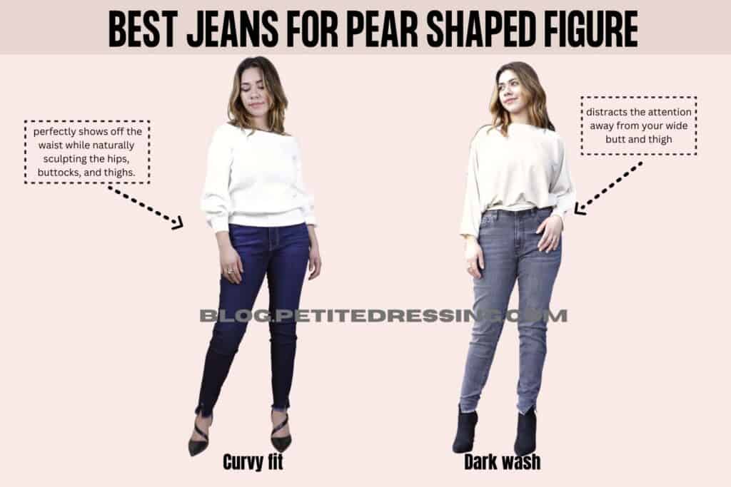 best jeans for pear shaped figure- curvy fit and dark wash