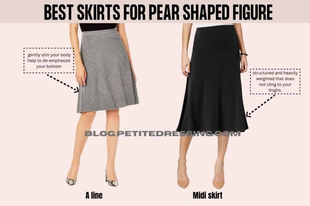 best skirts for pear shaped figure- a line and midi