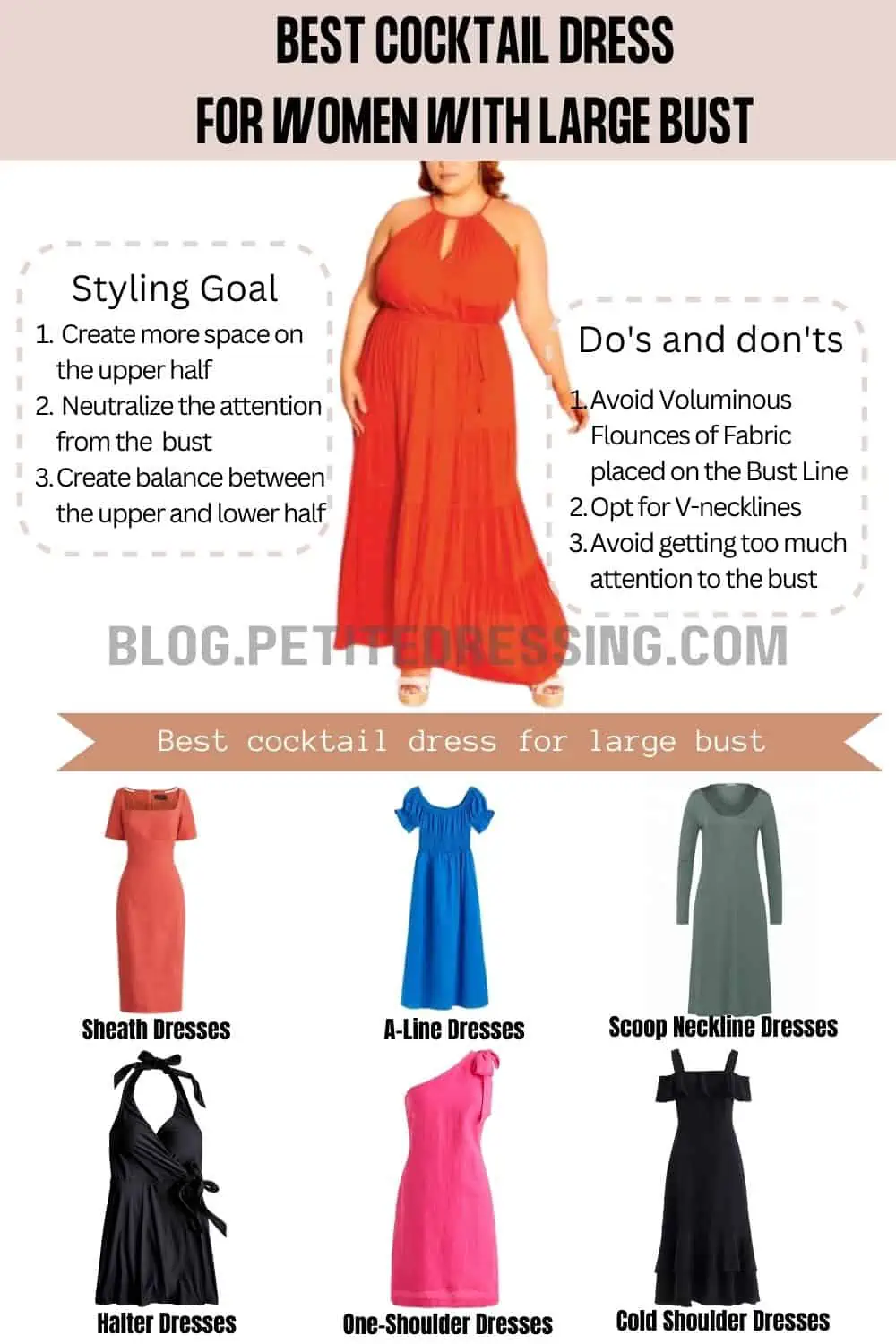 The Cocktail Dresses Guide for women with Large Bust - Petite Dressing