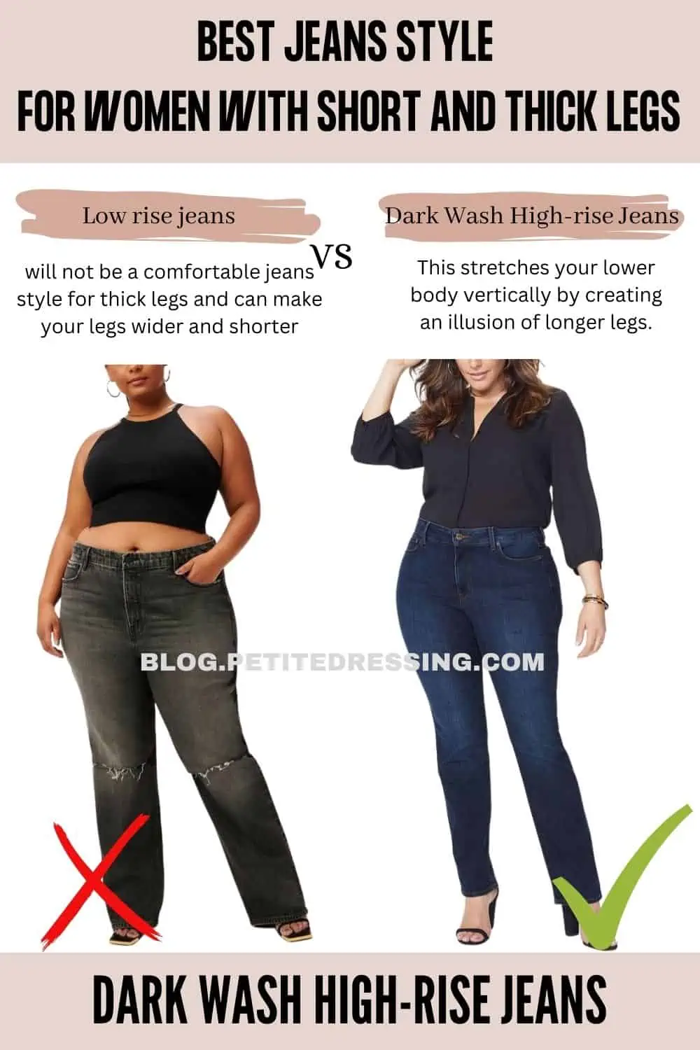 Jeans Style Guide for Women with Short and Thick Legs - Petite